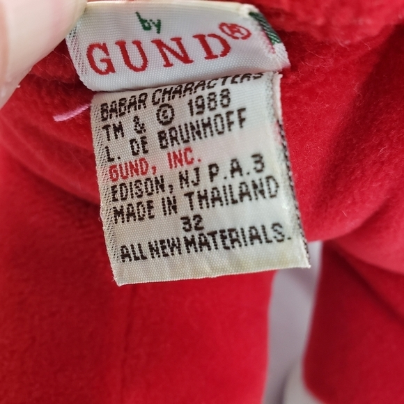 Vintage Babar Elephant King Plush Stuffed Toy Red Suit Gund 14 Inch 1988 Velour - Picture 7 of 9